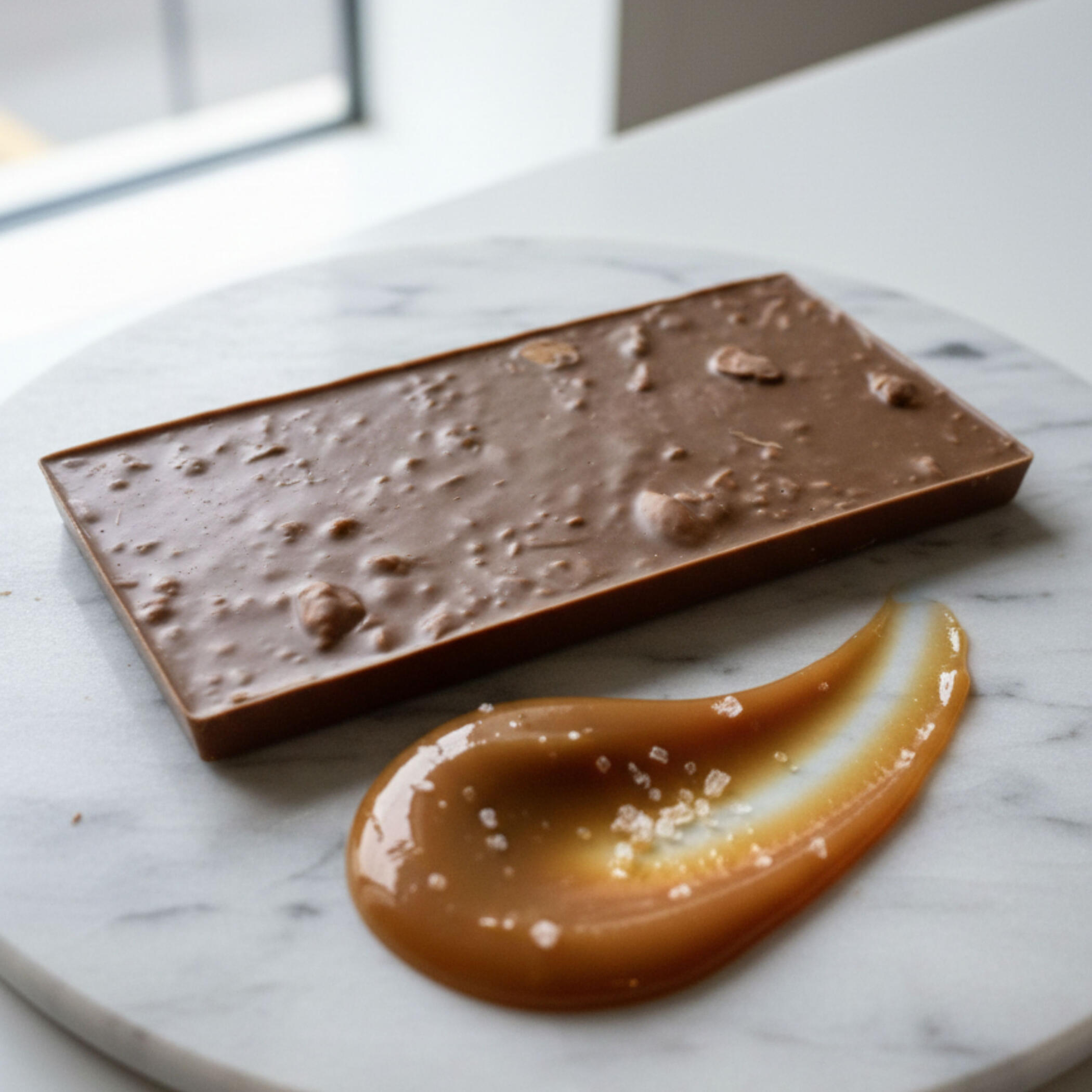 Creamy Belgian milk chocolate with roasted cashews, salted honeycomb and a touch of Maldon sea salt. Creamy Belgian milk chocolate with roasted cashews, salted honeycomb and a touch of Maldon sea salt.